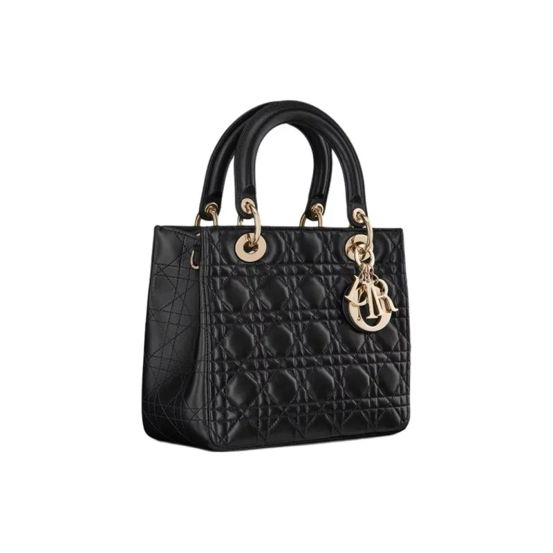 DIOR Lady Dior Sheepskin One Shoulder Handbags Medium Size Women's Black-2