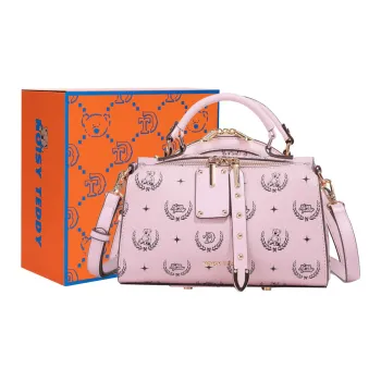 NOISY TEDDY PVC Boston Bag Shoulder Bag Crossbody Bag Handbag Women's Pink/Beige