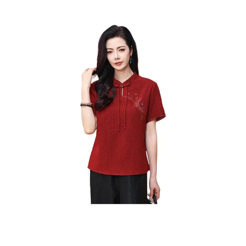 Yi Mengyuan Silk Shirt Women's Red-1