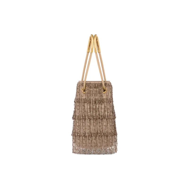DIOR Silk Bucket Bag, One Shoulder Handbag Mini Women's Nude-3