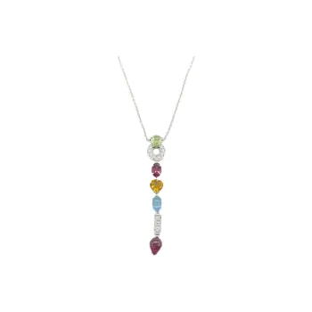 BVLGARI Yellow Crystal 18K White Gold Necklaces Women's Silver