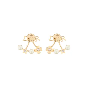 DIOR Faux Crystal Earrings Unisex Gold