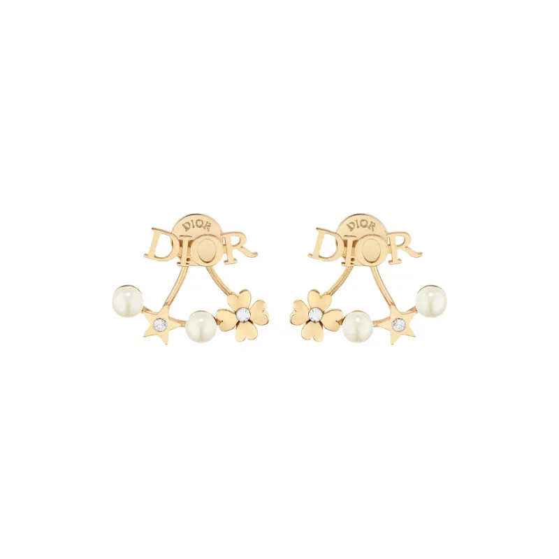 DIOR Faux Crystal Earrings Unisex Gold-0