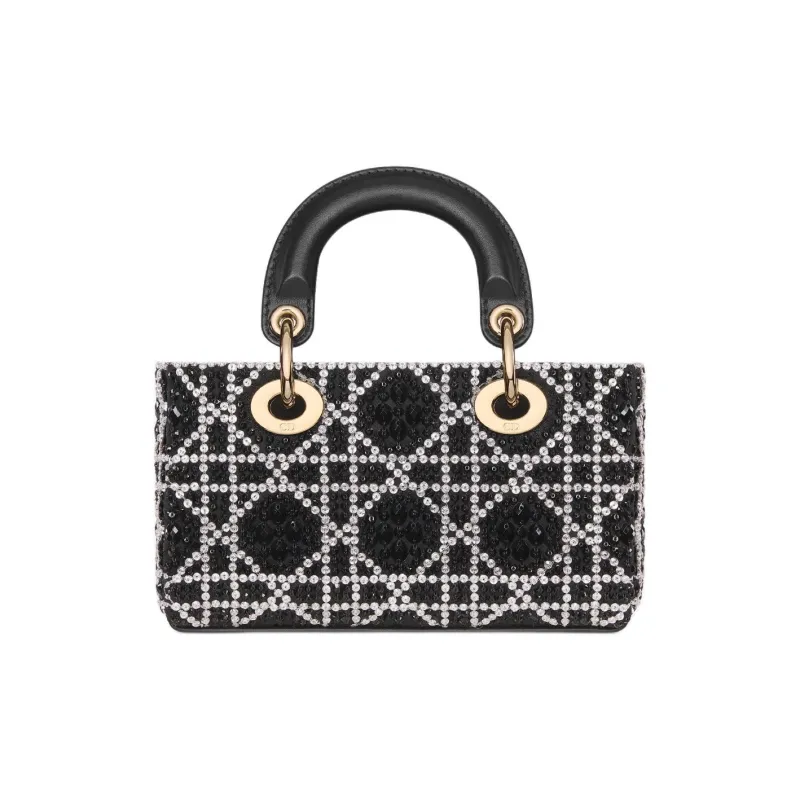 DIOR Lady D Joy Cotton One Shoulder Handbag Mini Women's Black-4