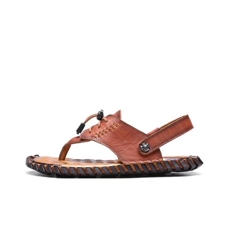 AMICNIEGD Beach Sandals Men Light Brown/Dark Brown/Khaki-0