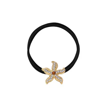ROYALSASA 3 Strand Rubber Band, Alloy, Faux Crystal Hair Tie Women's