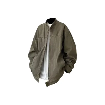 Luxury Streetwear Solid Color Stand Collar Loose Fit Casual Draped Drop Shoulder Zip Up Jackets Coat Unisex