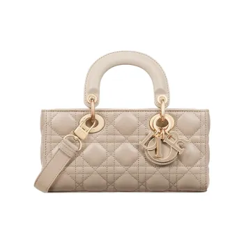 DIOR Lady D Joy Lambskin One Shoulder Handbag Small Size Women's Lightweight Cookie With Linen Beige