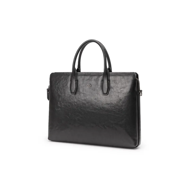 Chrisdien Deny Cow Leather Briefcase Medium Size Men's Black-2