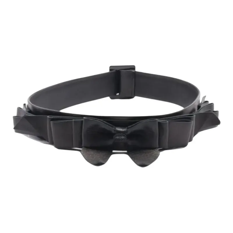 CHANEL Calfskin Leather Belts Women's Black Width 5cm-0