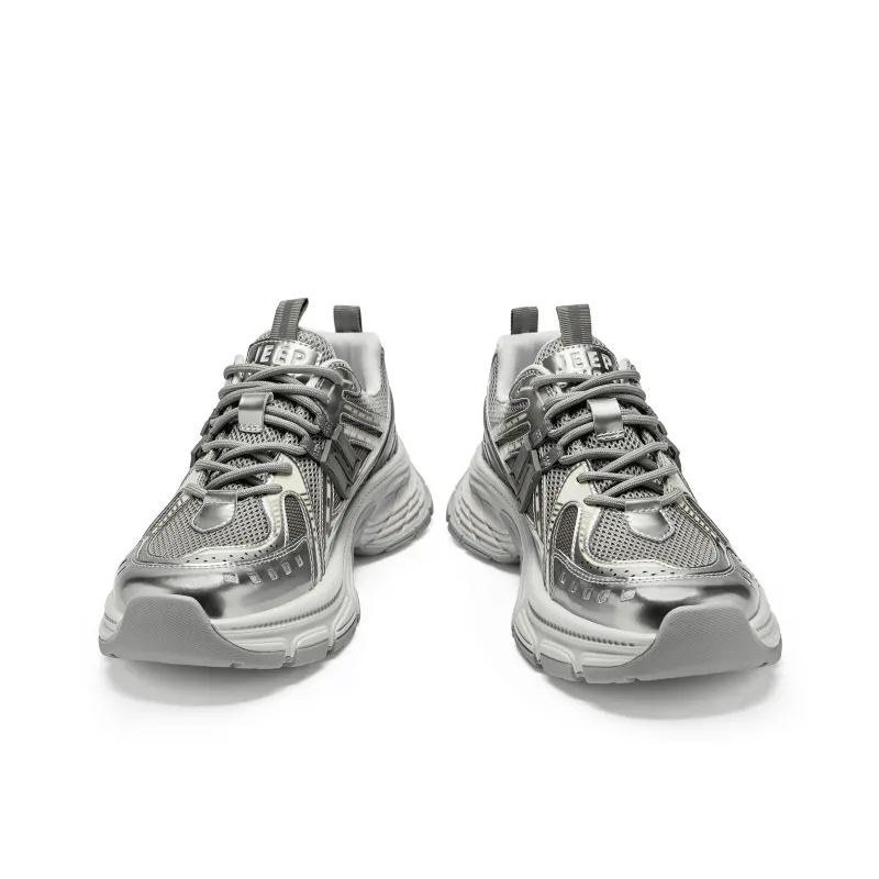 JEEP SPIRIT Cushioned Anti Slip Wear Resistant Breathable Lightweight Low Top Chunky Sneakers Men's Moon Sand Silver-5