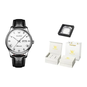 OLEVS Automatic Mechanical Movement Leather Strap Watch Men's Watches White Dial