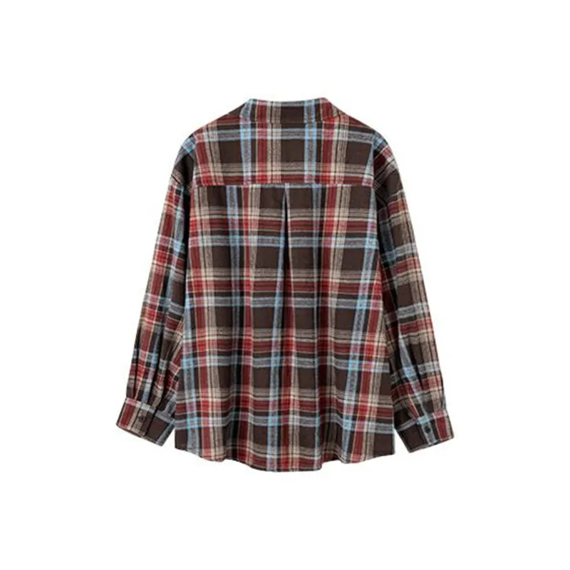 Ning Cai Yuer Shirt Women's Red Coffee Plaid-1