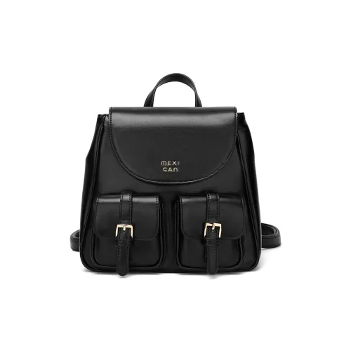 MEXICAN Polyurethane Leather Backpack Women's Black/Yellow Brown