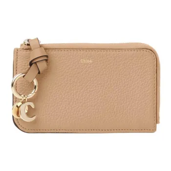 Chloe Alphabet Grained Calfskin Coin Purses Wallets Small Size Women's Light Umber