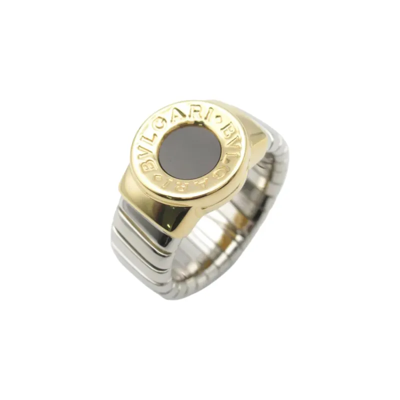 BVLGARI 2010s 18K Yellow Gold Tubogas Onyx Ring-1