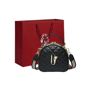 Old Man's Head Cow Leather One Shoulder Handbags Small Size Women's Black