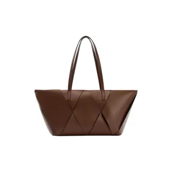 ZARA Polyurethane Tote Bag, Shopping Bag, Shoulder Bag Large Size Women's Dark Brown Yellow