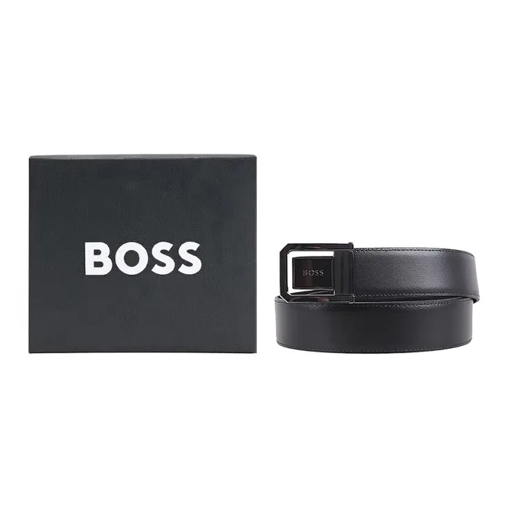 HUGO BOSS Cow Leather Belts Unisex Black Width 3.5CM-1