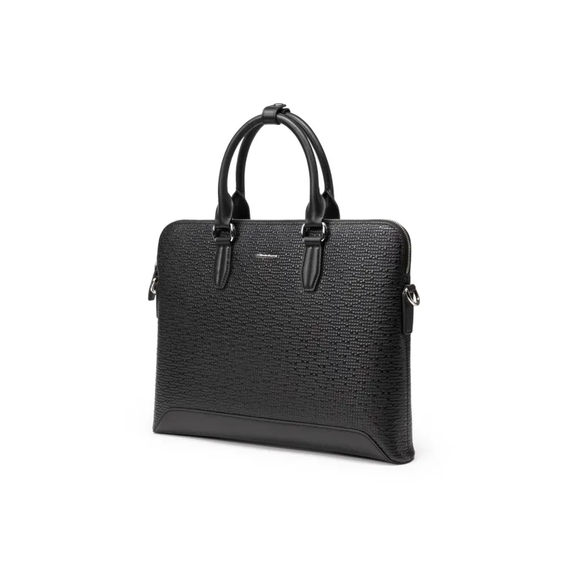 Chrisdien Deny Cow Leather Briefcase Men's Black-2
