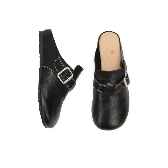 ZSBELLA Rubber Sole Abrasion Resistant Slip Resistant Wrap toe Slippers Women's Black-3
