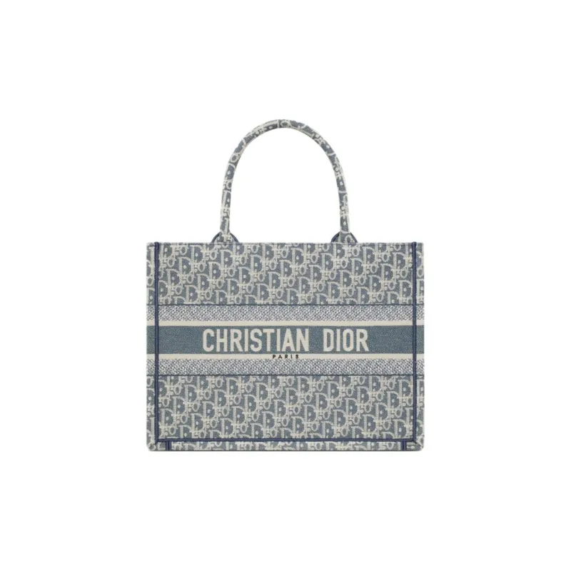 DIOR Cotton Tote Bag Shopping Bag Handbag Medium Size Women's Blue-0
