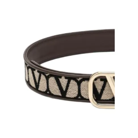 Valentino Calfskin Canvas Leather Belts Women's Brown 4CM-2