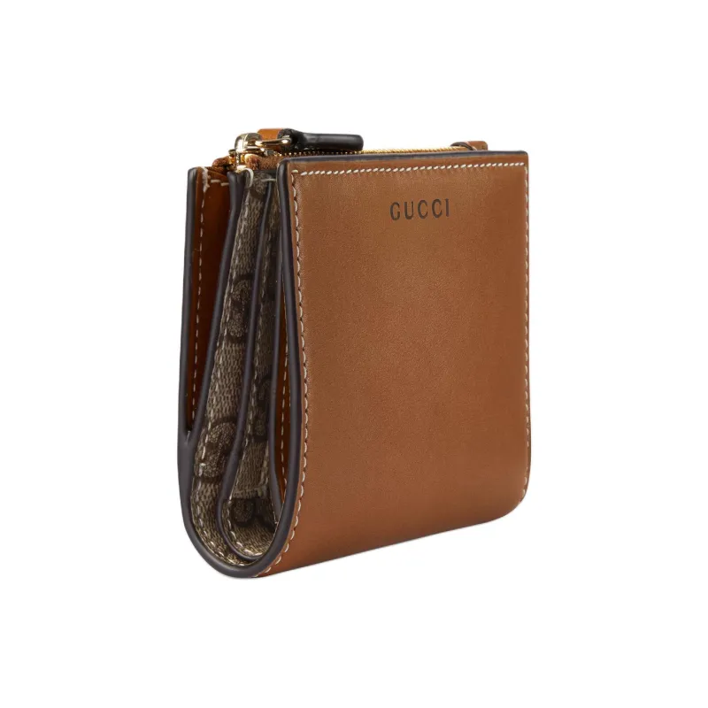 GUCCI GG Emblem Leather Wallet Medium Size Women's Brown-1