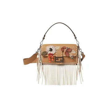 FENDI Baguette Calfskin Shoulder Bag, Crossbody Bag, Handbag Medium Size Women's Cappuccino Color