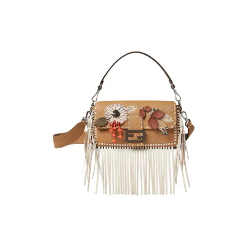 FENDI Baguette Calfskin Shoulder Bag, Crossbody Bag, Handbag Medium Size Women's Cappuccino Color
