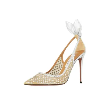 AQUAZZURA Bow Tie Slim Heel High Heels 10.5cm Women's Silver
