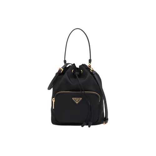 PRADA Re Nylo Nylon And Leather Drawstring Bag Handbag Shoulder Bag Crossbody Bag Regular Women's Black