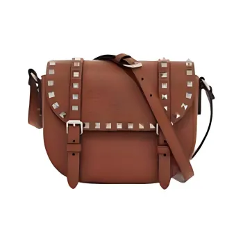 Valentino Rockstud Grained Calfskin Messenger Bag Crossbody Bag Shoulder Bag Small Size Women's Brown