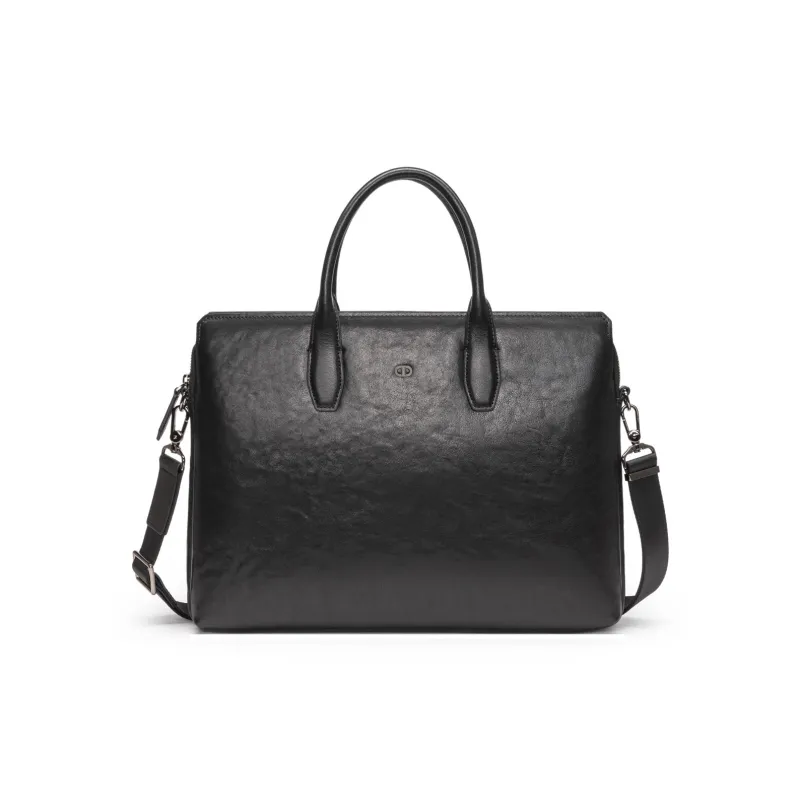 Chrisdien Deny Cow Leather Briefcase Medium Size Men's Black-0