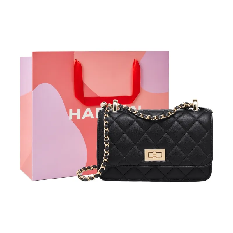 HARSON Cow Leather Small Square Bag Shoulder Bag, Crossbody Bag Regular Women's Black-0