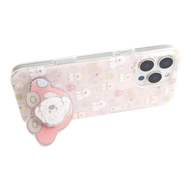 Sopi Acrylic Material Car Floral Puppy Stand Phone Cases Compatible With IPhone 16/15 Pro Max/Apple 13/14 Pro/Max-3
