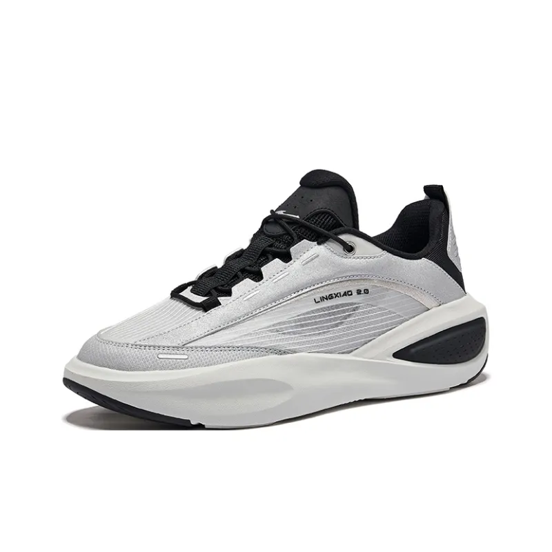 Erke Anti-Slip Wear-Resistant Low-Top Casual Shoes Men's Silver Black-2