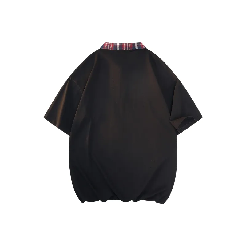 GROW DATE Polo Shirt Unisex Black/Red Plaid-7