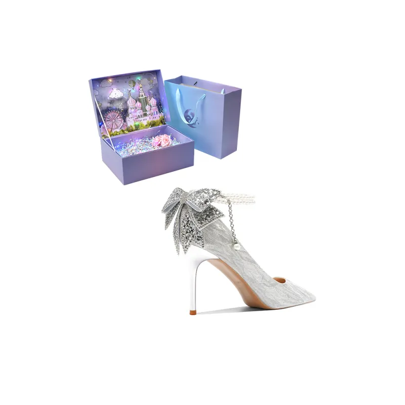 ROBINHOOD Castle 3D Box High Heels Women's Silver-4