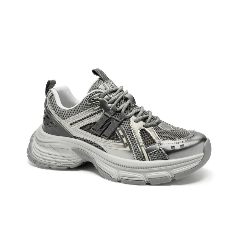 JEEP SPIRIT Cushioned Anti Slip Wear Resistant Breathable Lightweight Low Top Chunky Sneakers Men's Moon Sand Silver-4