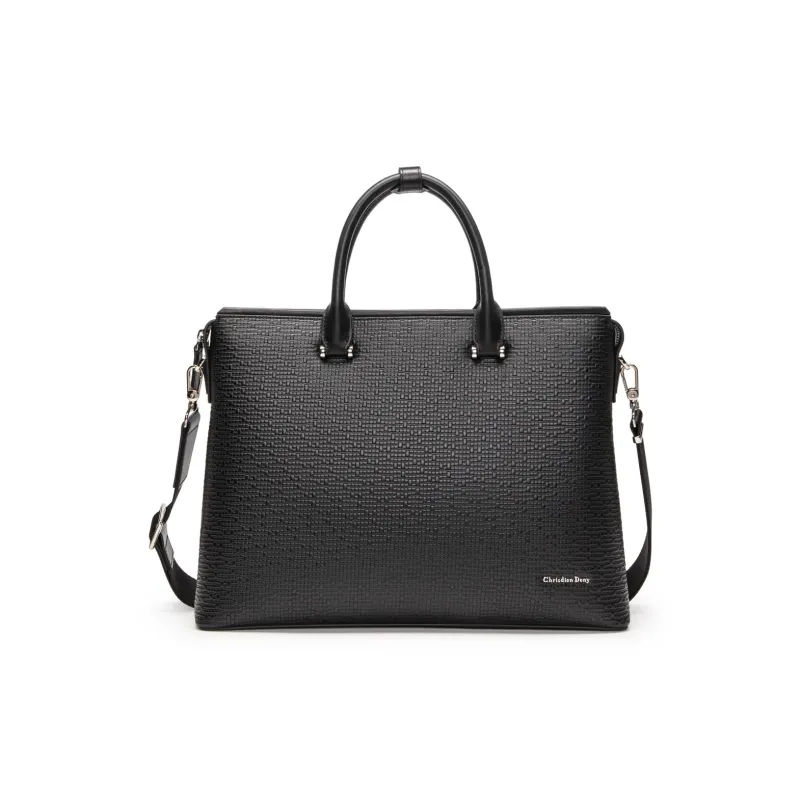 Chrisdien Deny Cow Leather Portable Briefcase Men's Black-0