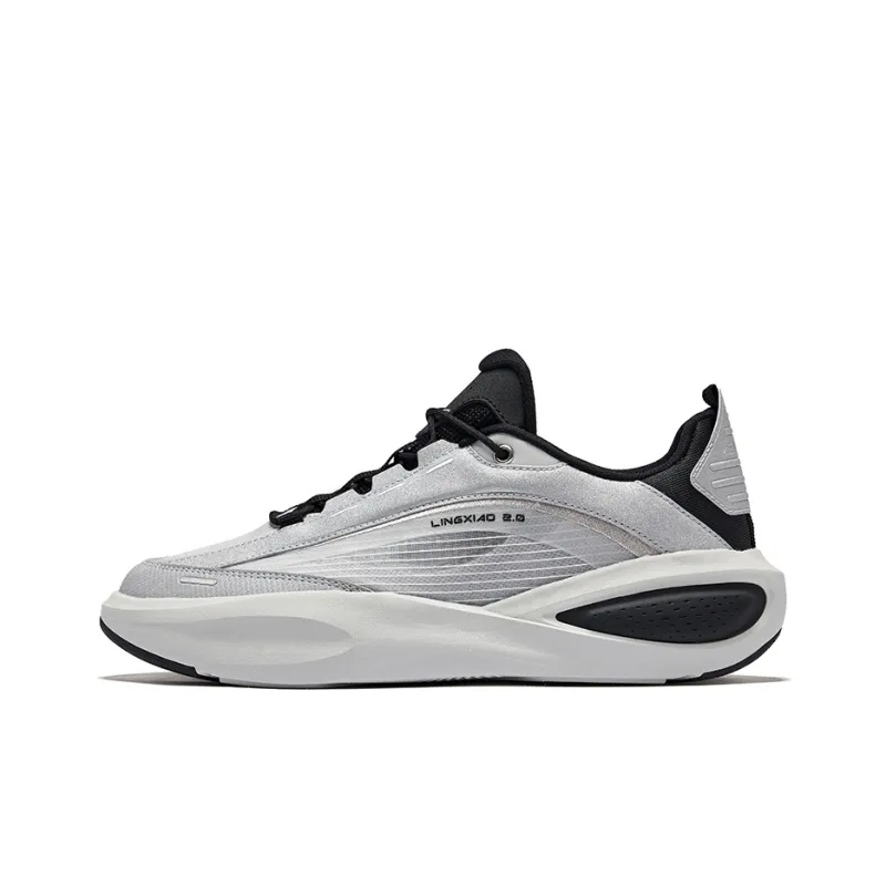 Erke Anti-Slip Wear-Resistant Low-Top Casual Shoes Men's Silver Black-0