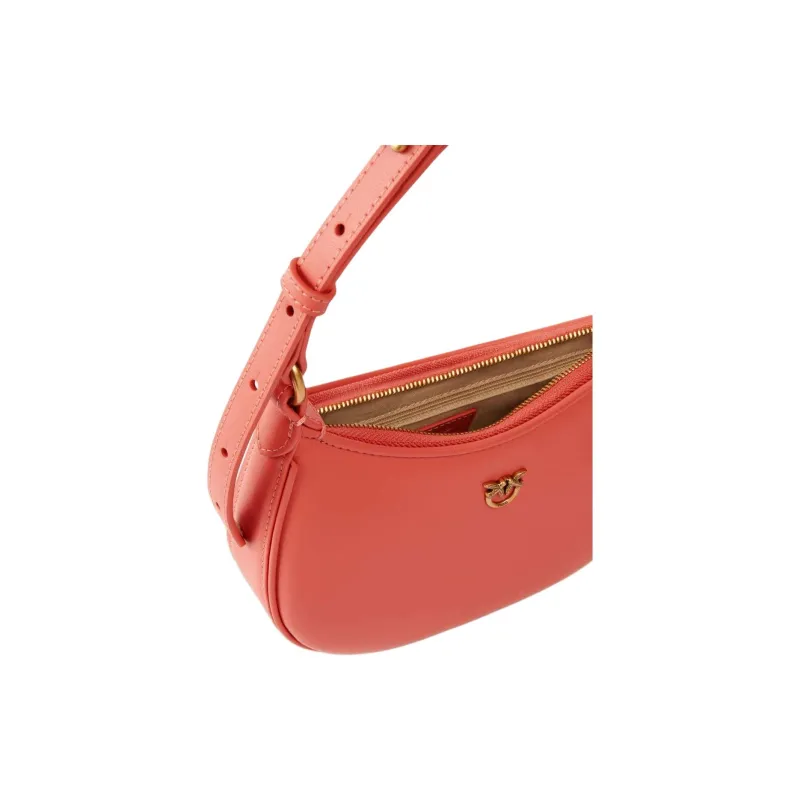 PINKO Half Moon Series Cow Leather Shoulder Bag Small Size Women's Pink-3