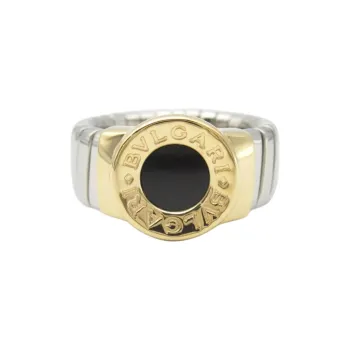 BVLGARI 2010s 18K Yellow Gold Tubogas Onyx Ring