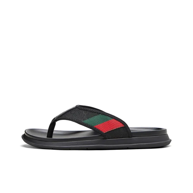 QIE Rubber Sole Flip Flops Men's Black-0