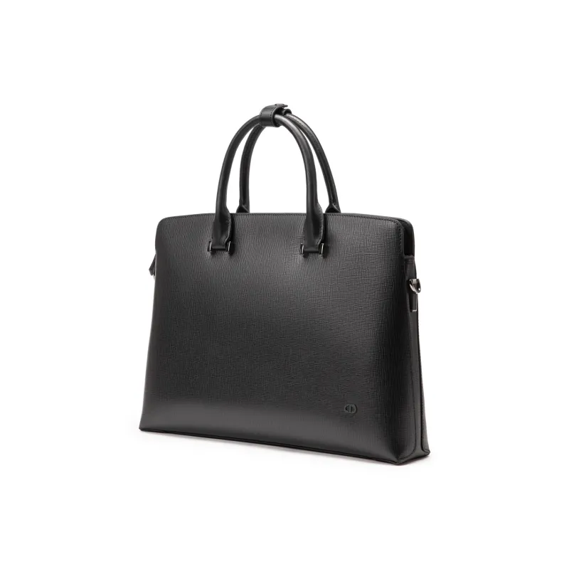 Chrisdien Deny Cow Leather Briefcase Men's Black-2