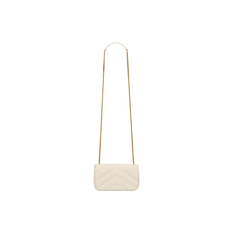 SAINT LAURENT LOULOU Sheepskin Shoulder Bag Mini Women's Vintage White-3