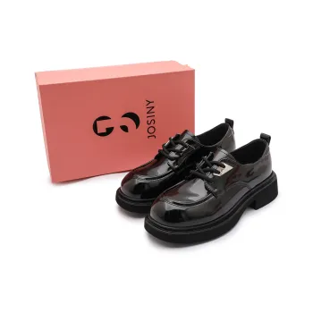 JOSINY Platform Height Increasing Small Leather Shoes Women's Casual Shoes Women's Black