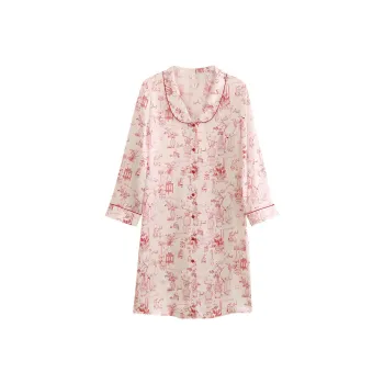 JINSANT Nightgown Women's White Base Red Porcelain