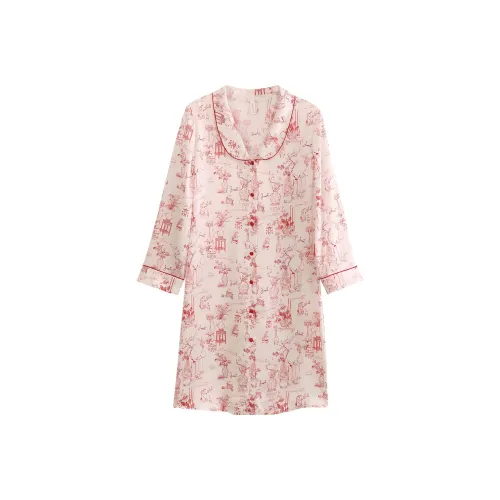 JINSANT Nightgown Women's White Base Red Porcelain
